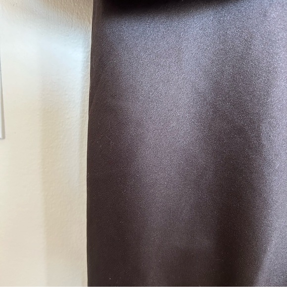 Brown Satin Draped Off The Shoulder Dress - Picture 7 of 13
